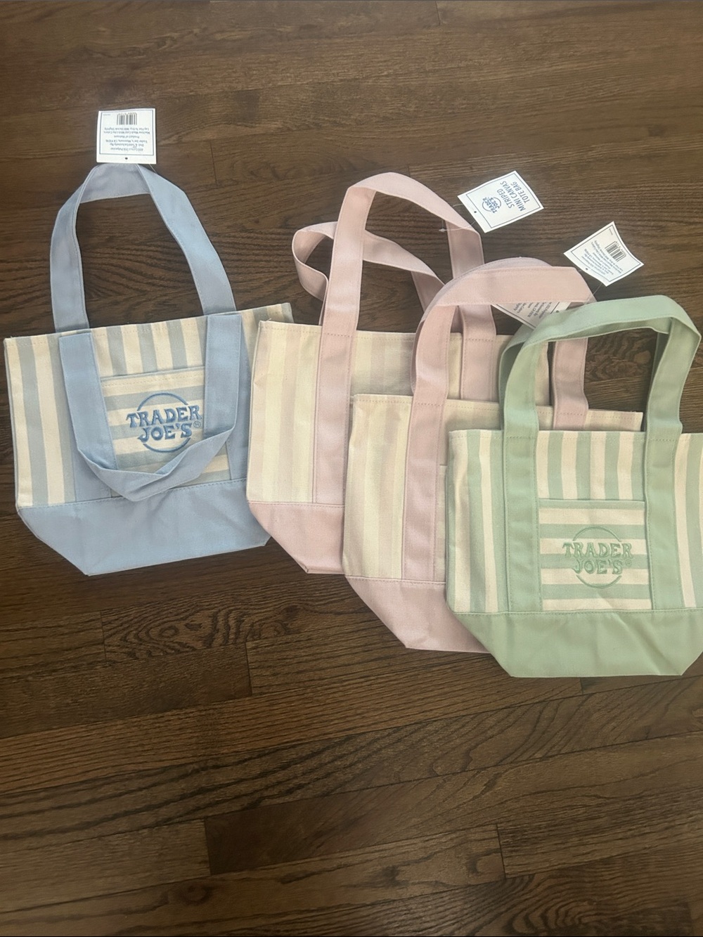 4 striped mini canvas trader joe bags